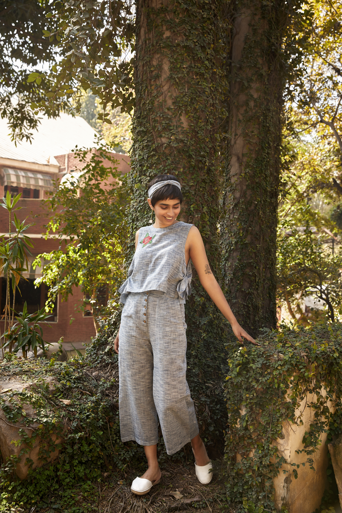 Knot It Up sleeveless handwoven organic cotton top