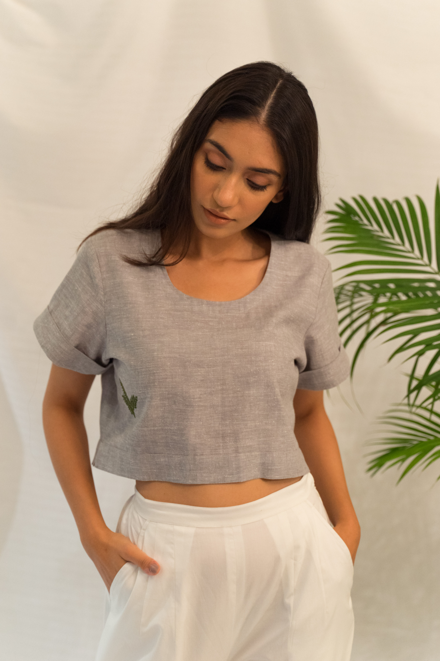 Sui | LEAFY hand-embroidered hemp crop top from Flow Winter Collection 2019