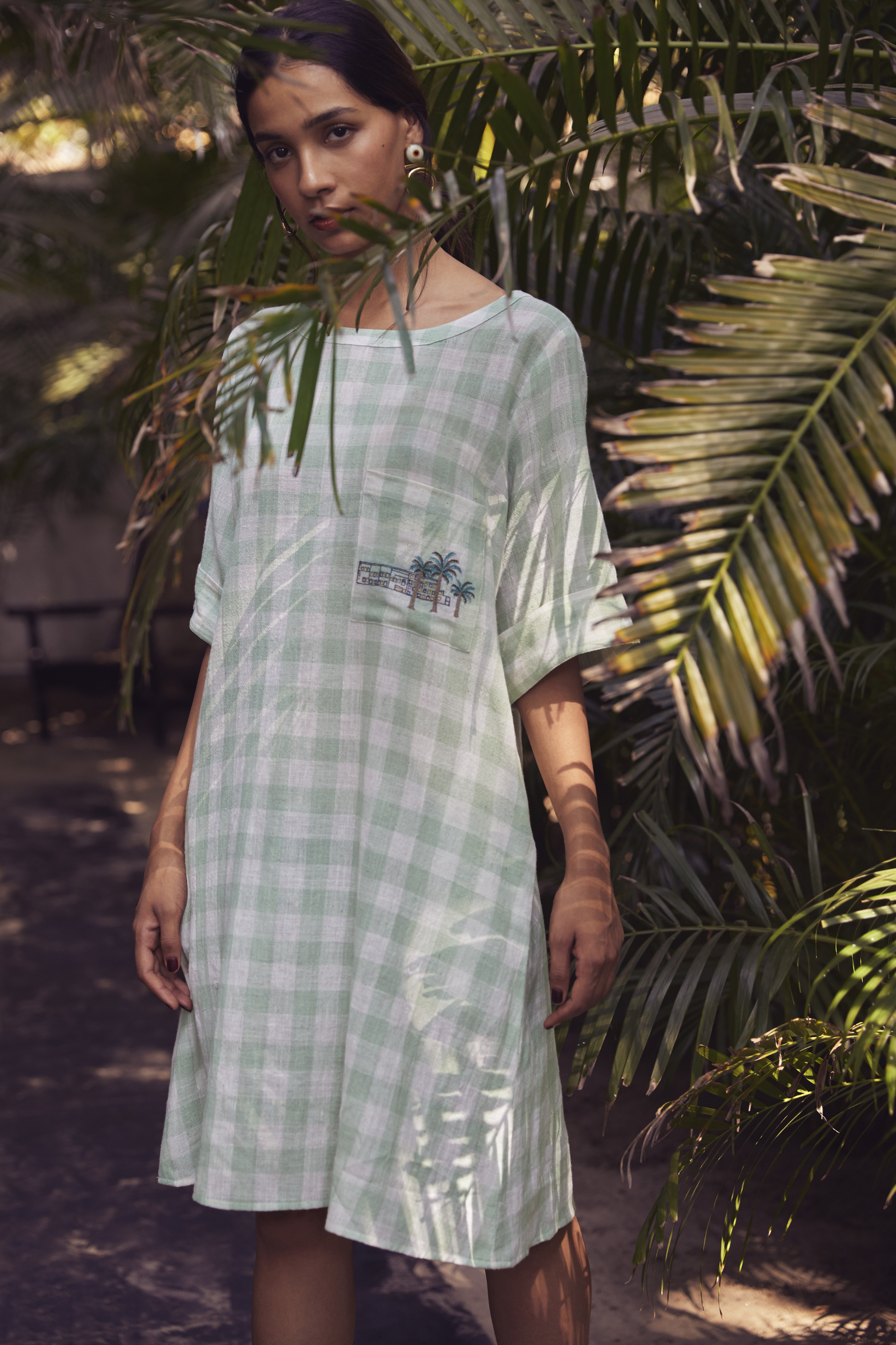 Sui | LERICI handwoven hand-embroidered organic cotton checked shift dress from Granita Summer Collection 2019