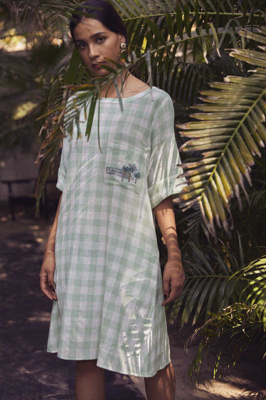 Sui | LERICI handwoven hand-embroidered organic cotton checked shift dress from Granita Summer Collection 2019