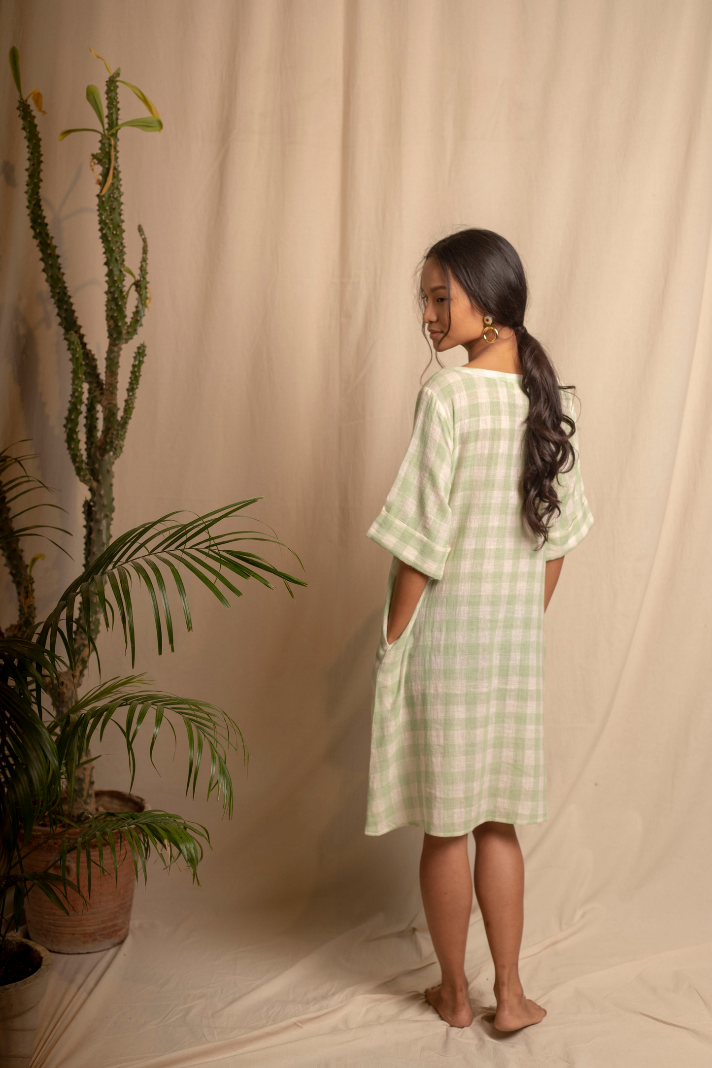 Sui | LERICI hand-embroidered handwoven organic cotton checked shift dress from Granita Summer Collection 2019