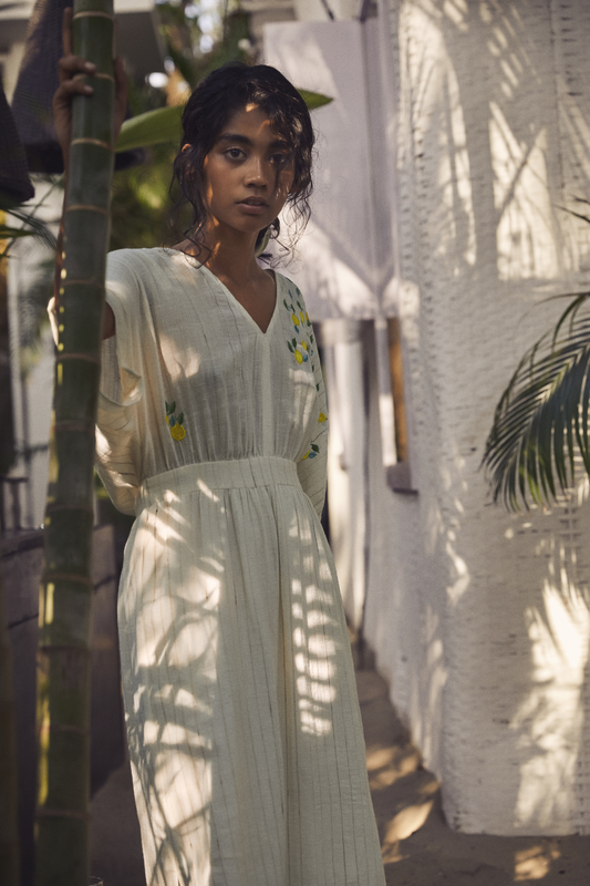 Sui | LIMONE naturally dyed, embroidered handwoven organic cotton maxi dress from Granita Summer Collection 2019