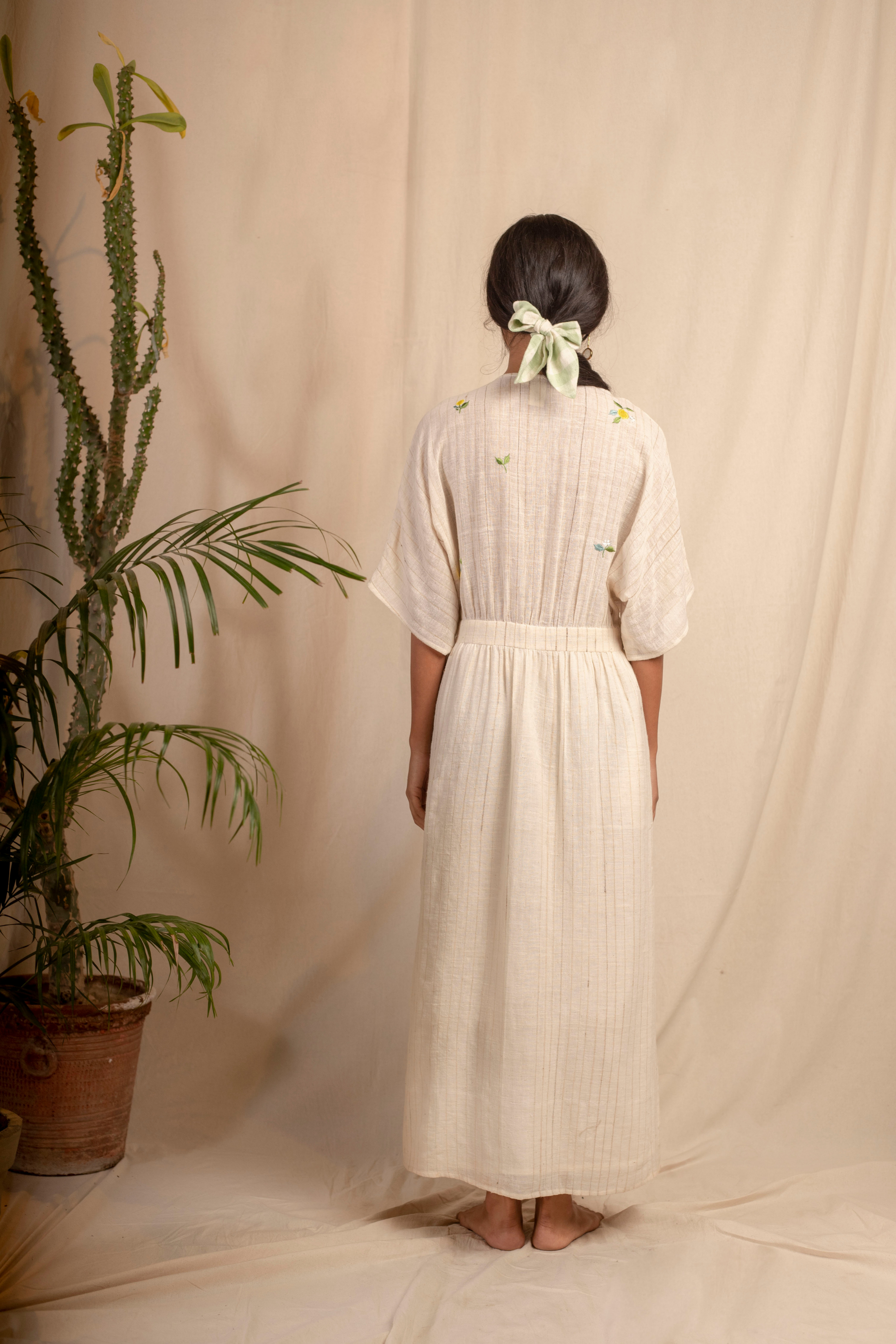 Sui | LIMONE naturally dyed, embroidered handwoven organic cotton maxi dress from Granita Summer Collection 2019