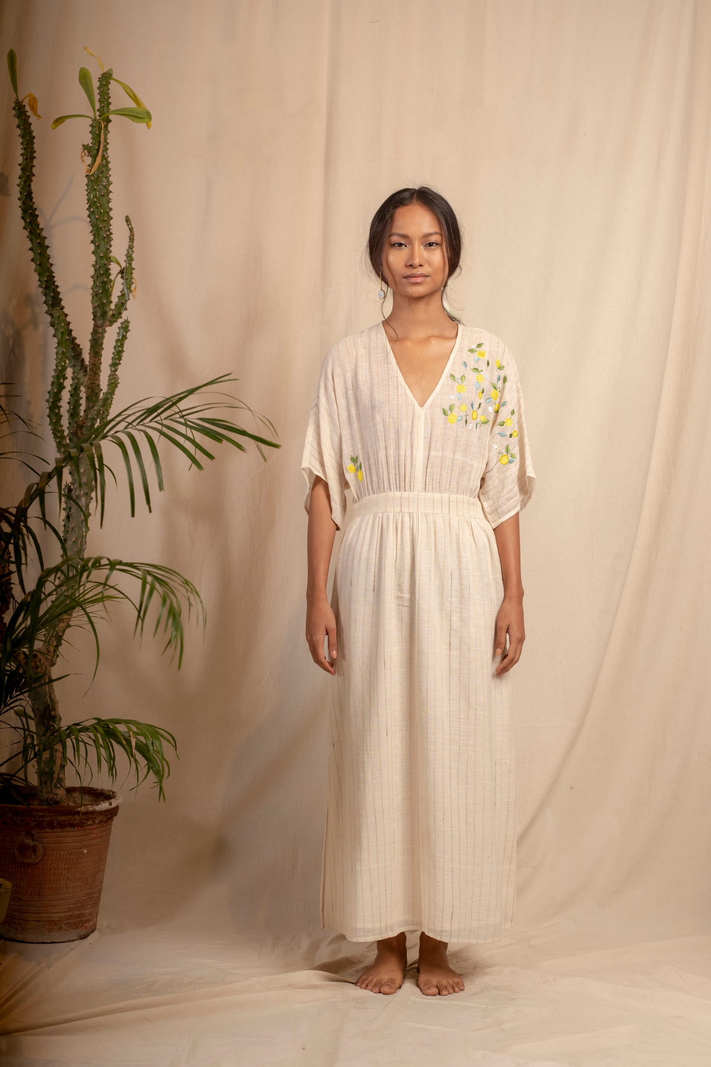 Sui | LIMONE naturally dyed, embroidered handwoven organic cotton maxi dress from Granita Summer Collection 2019
