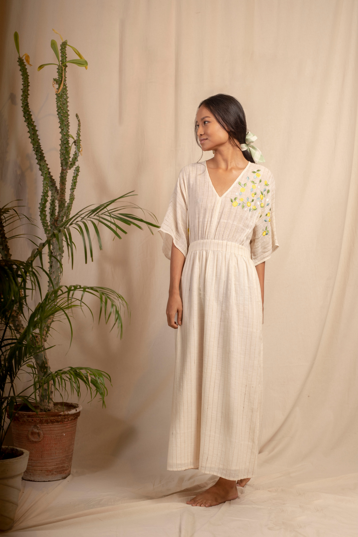 Sui | LIMONE naturally dyed, embroidered handwoven organic cotton maxi dress from Granita Summer Collection 2019