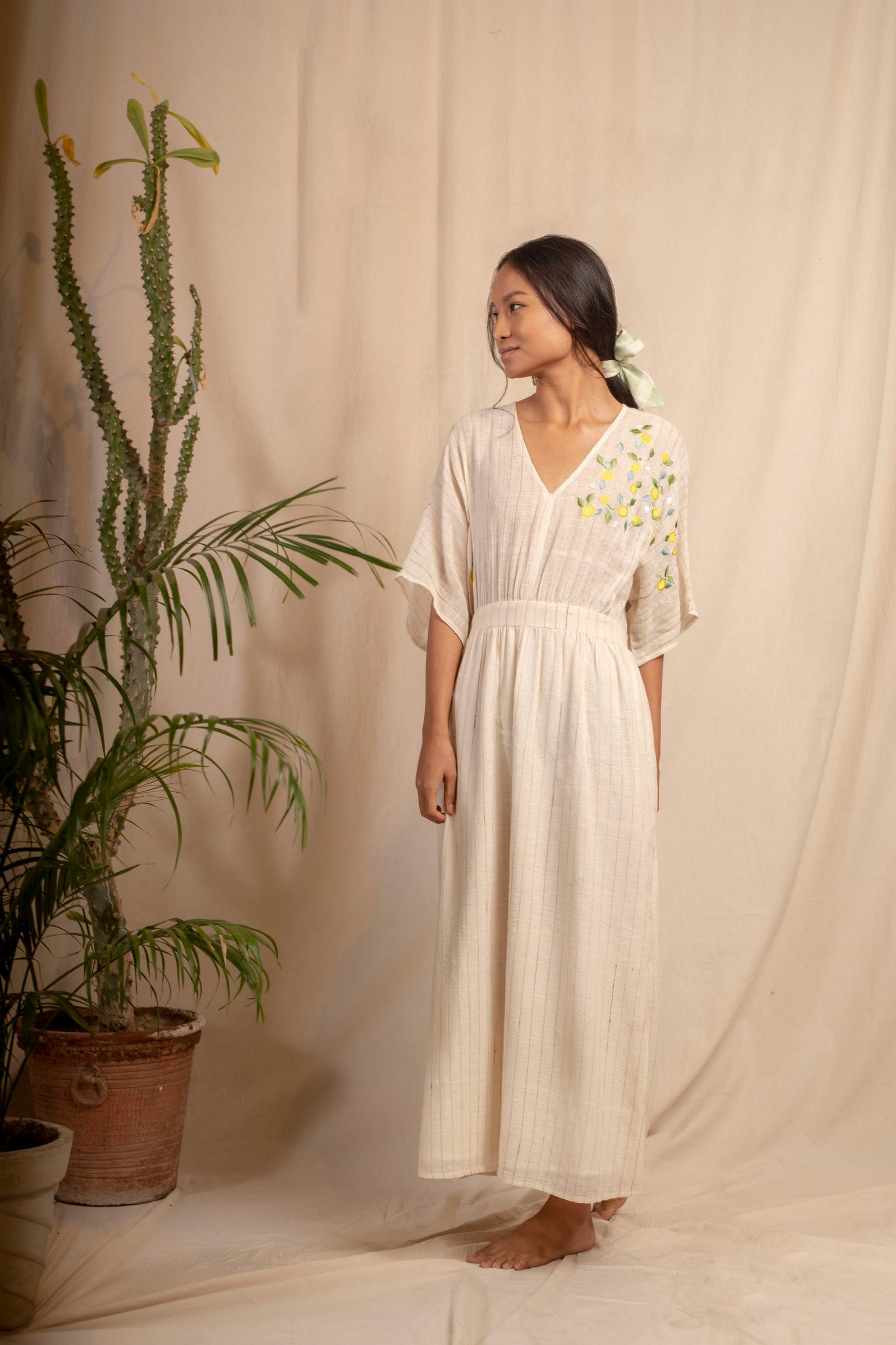 Sui | LIMONE naturally dyed, embroidered handwoven organic cotton maxi dress from Granita Summer Collection 2019