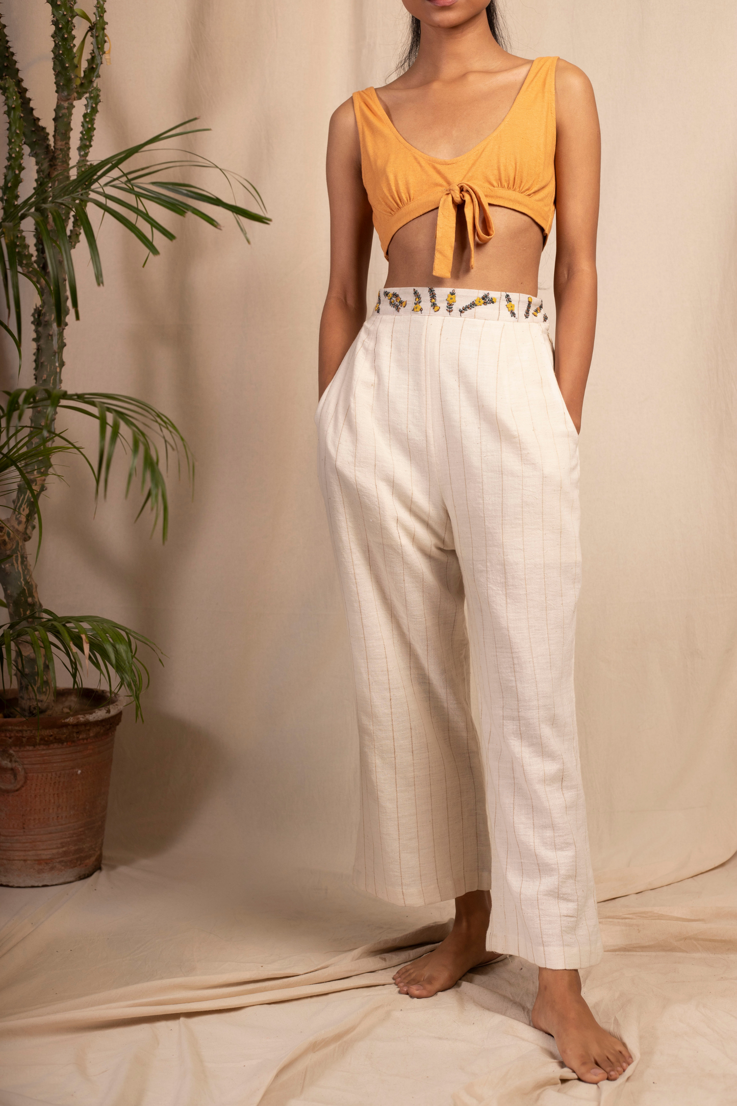 Sui | MARIA naturally dyed handwoven organic cotton trousers with hand-embroidered waist-belt from Granita Summer Collection 2019