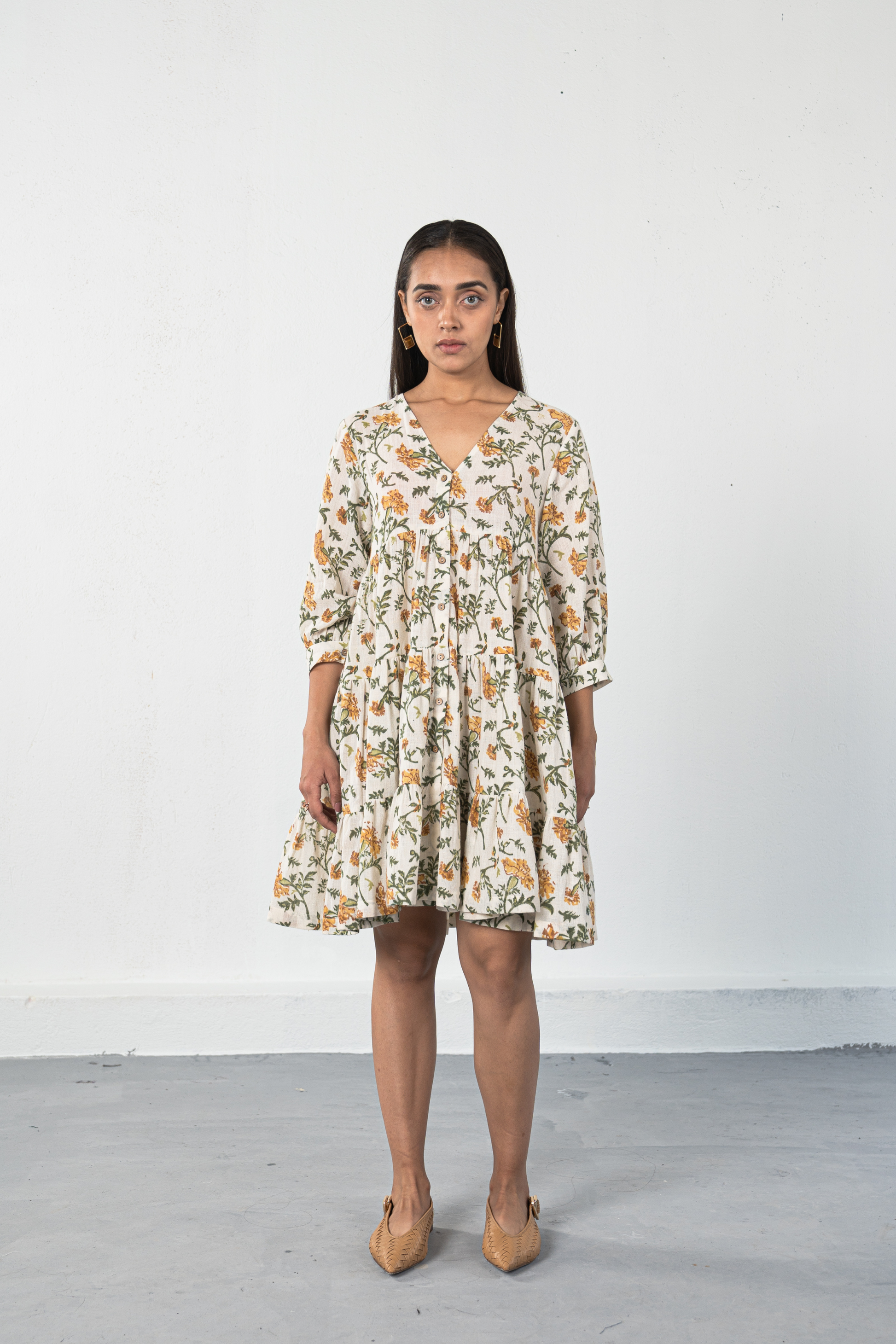 Marigold Bloom handwoven organic cotton dress