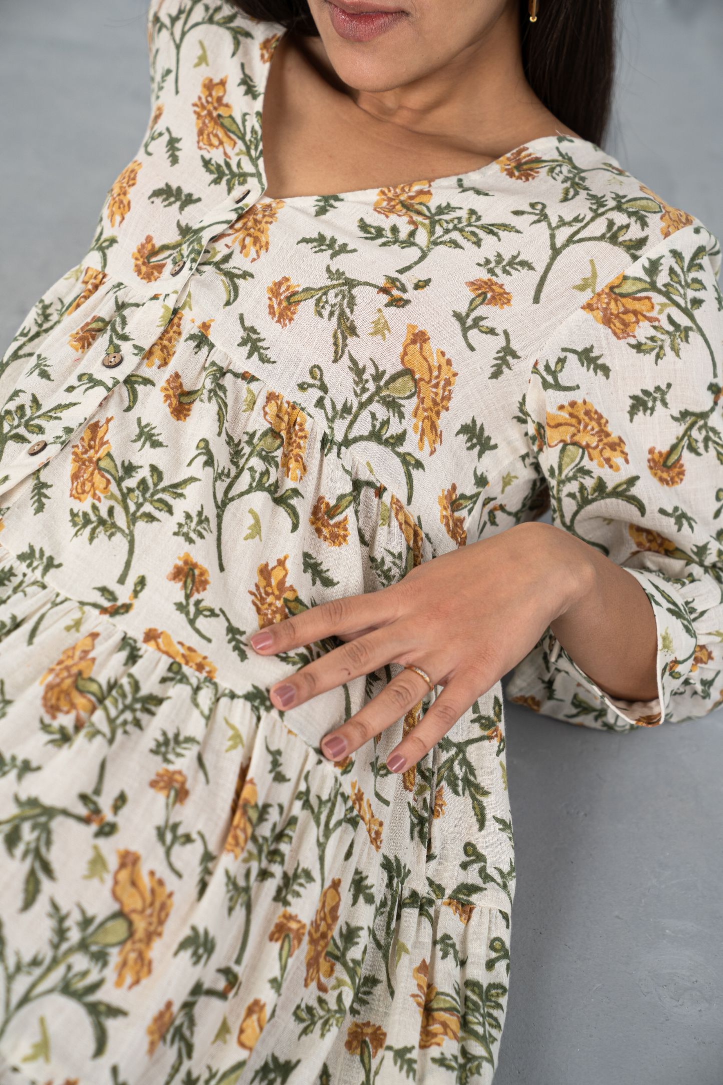 Marigold Bloom handwoven organic cotton dress