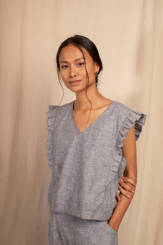 marina hemp denim top