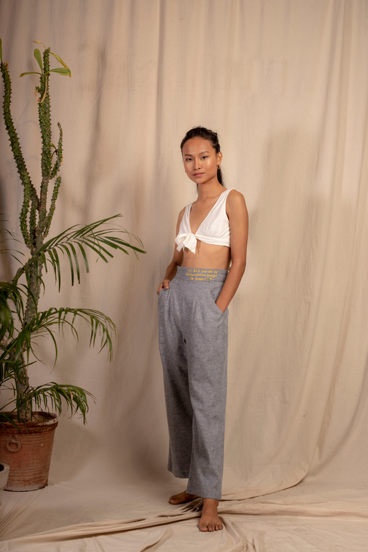 Sui | MARINA embroidered hemp denim casual trousers from Granita Summer Collection 2019