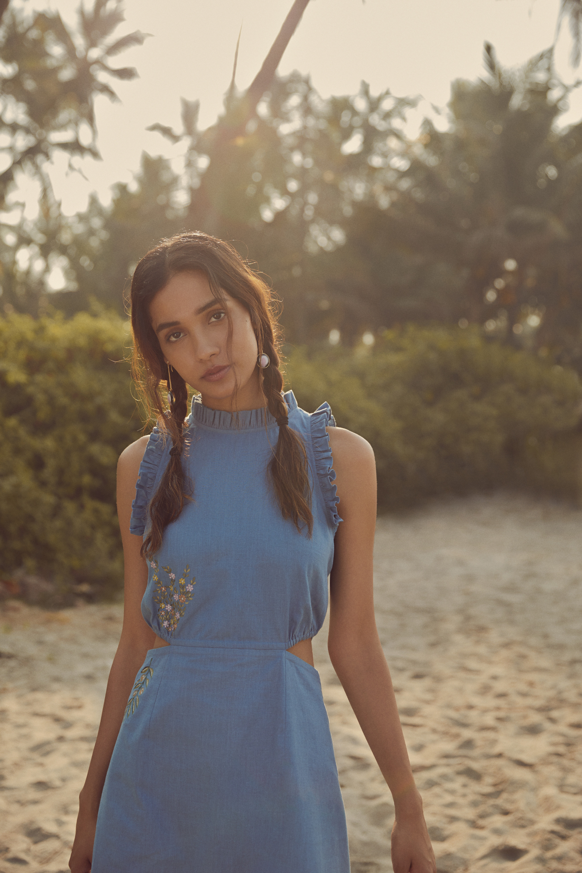 Sui | MARTINA embroidered, herbal-dyed hemp dress with cinched waist and cut-out back from Granita Summer Collection 2019