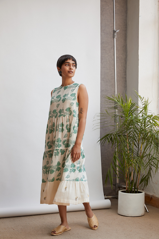 Monstera Maxi handwoven organic cotton dress
