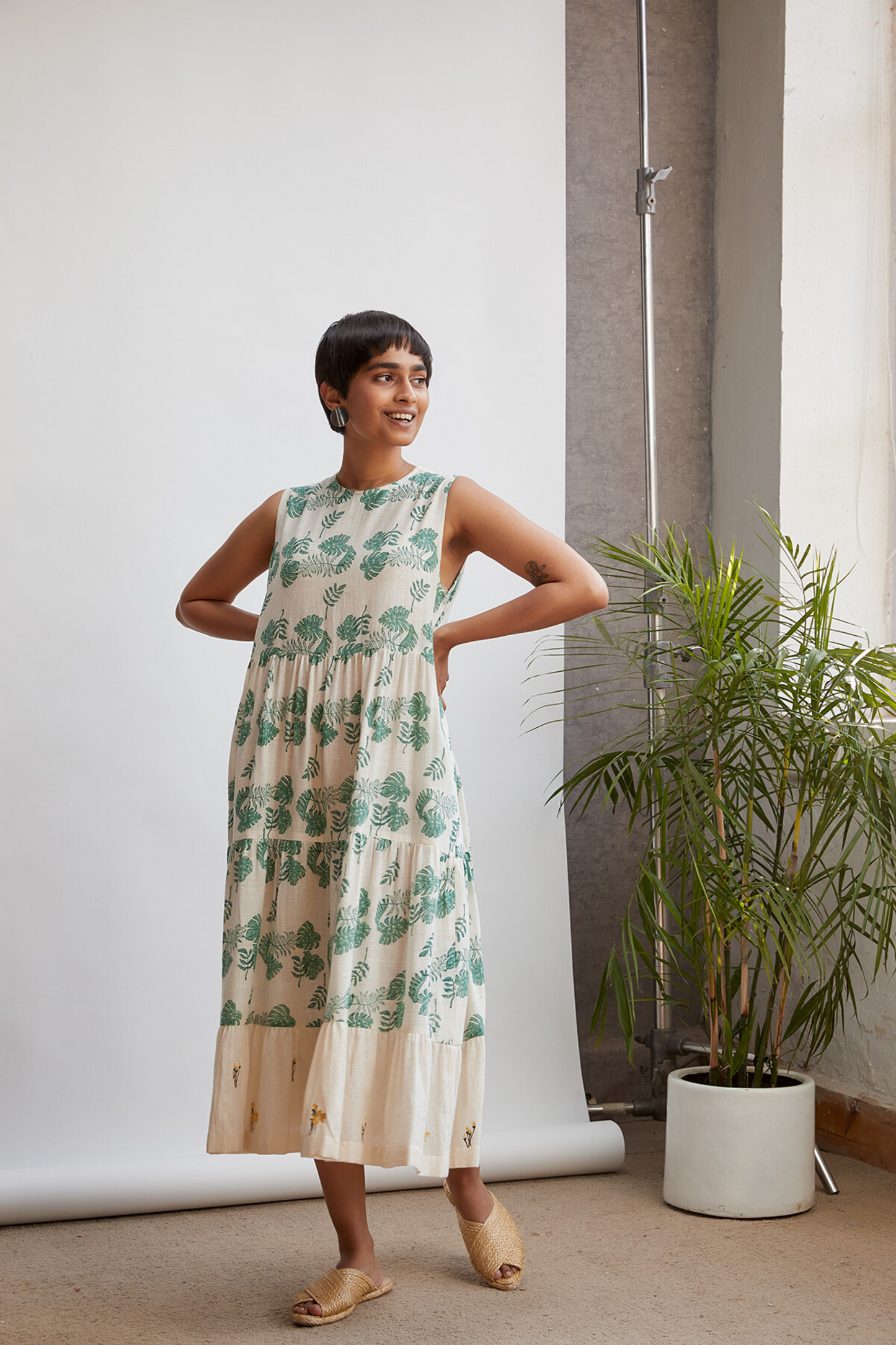 Monstera Maxi handwoven organic cotton dress