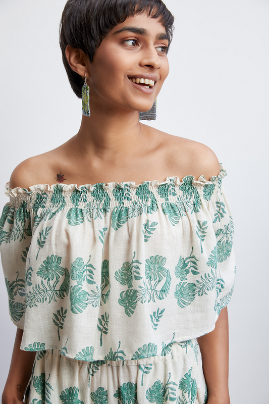 monstera me not handwoven organic cotton offshoulder tube top