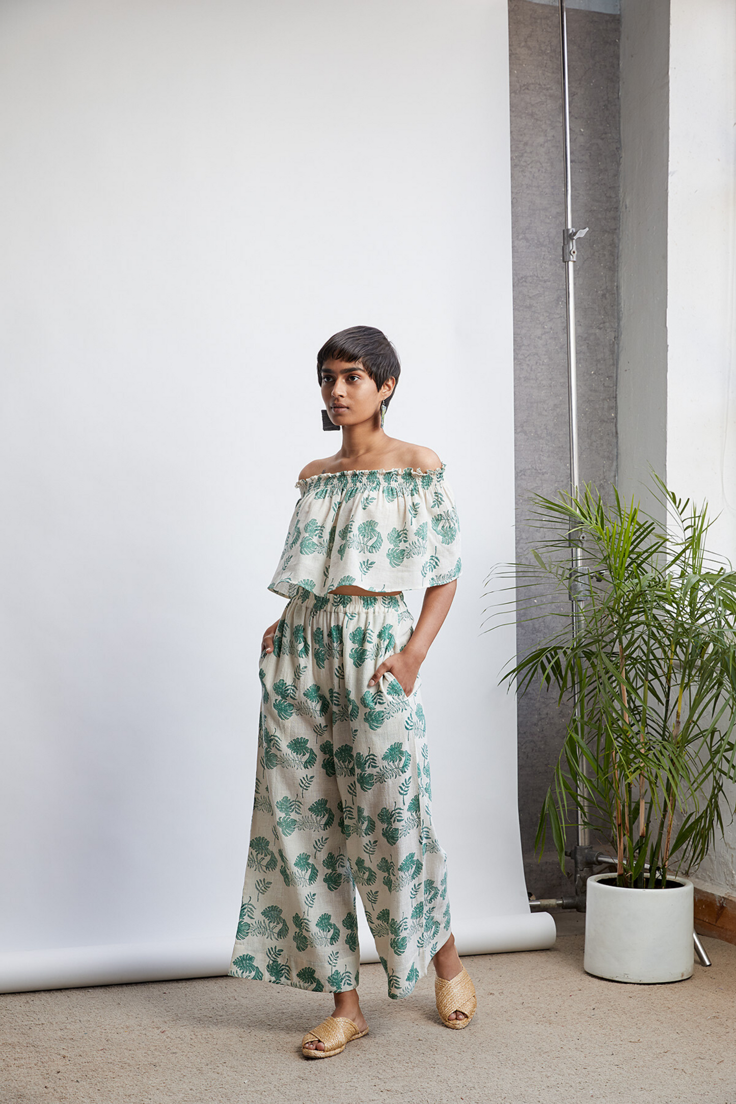 Monstera Me Not handwoven organic cotton trousers
