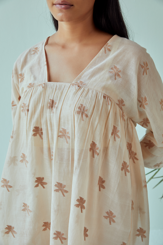 Nostalgic Palm jamdani kaftan midi dress with sleeves