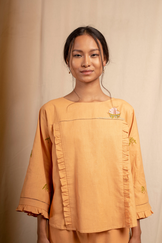 ornella ruffle sleeve hemp top