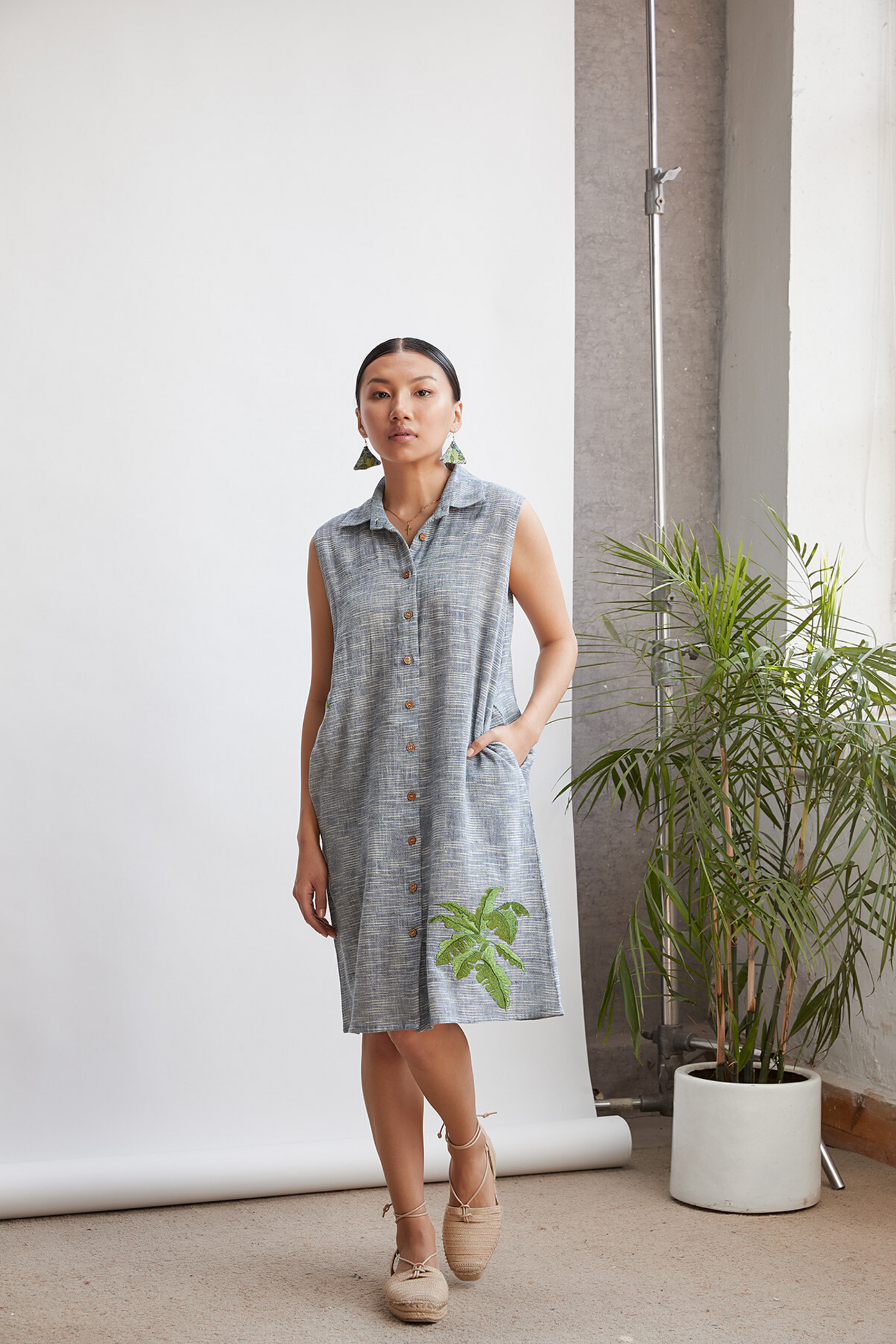 Palm By The Ocean sleeveless handwoven organic cotton dress