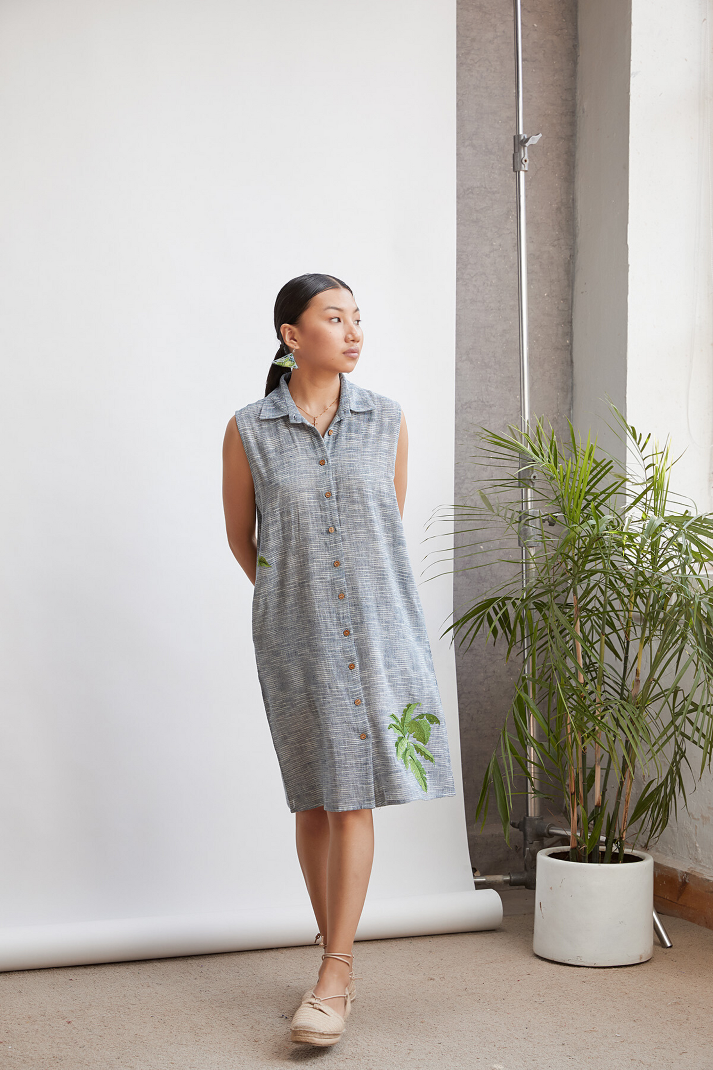 Palm By The Ocean sleeveless handwoven organic cotton dress