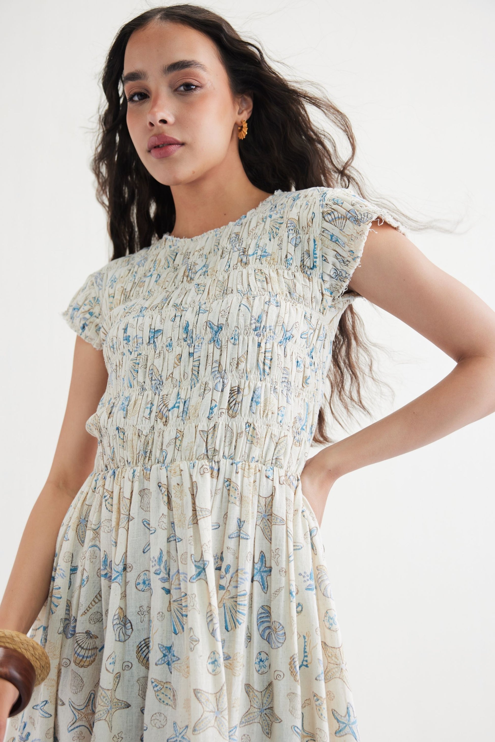 Pearly Ocean Handwoven Kala Cotton Maxi Dress