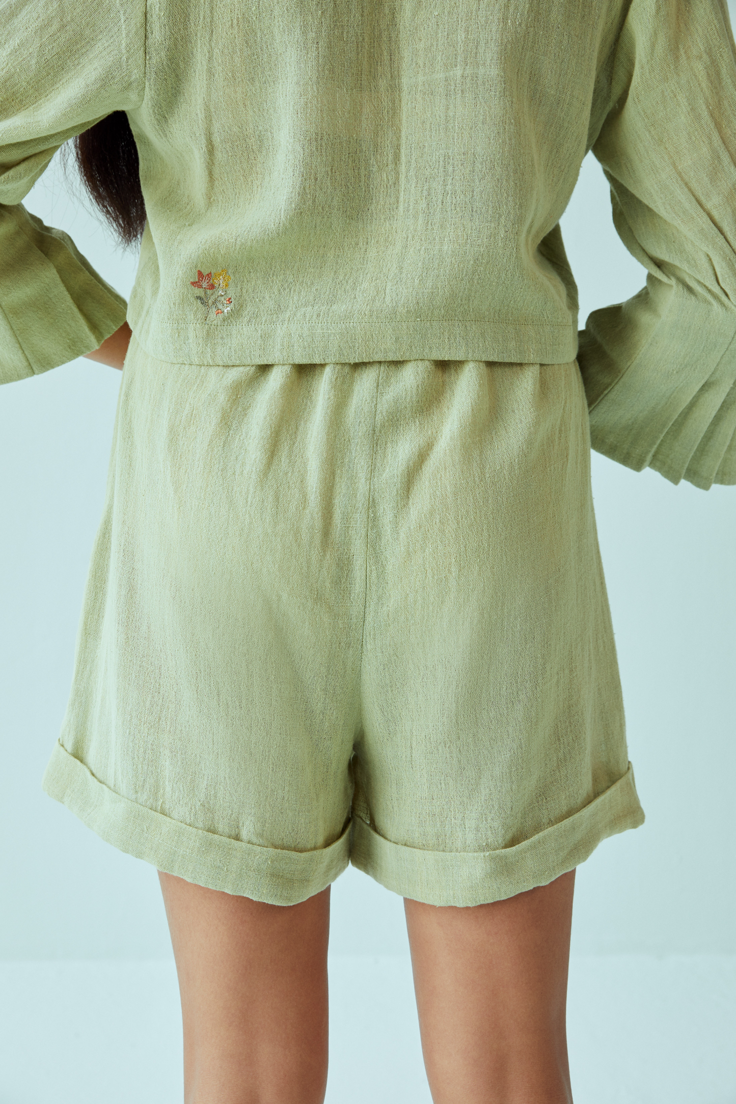 Sea Greens handspun handwoven organic cotton shorts