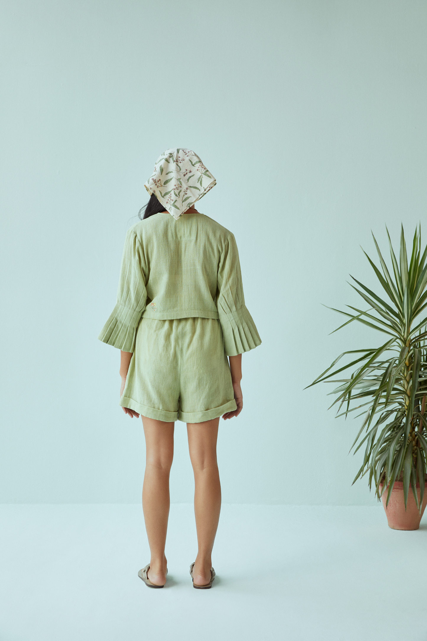 Sea Greens handspun handwoven organic cotton shorts