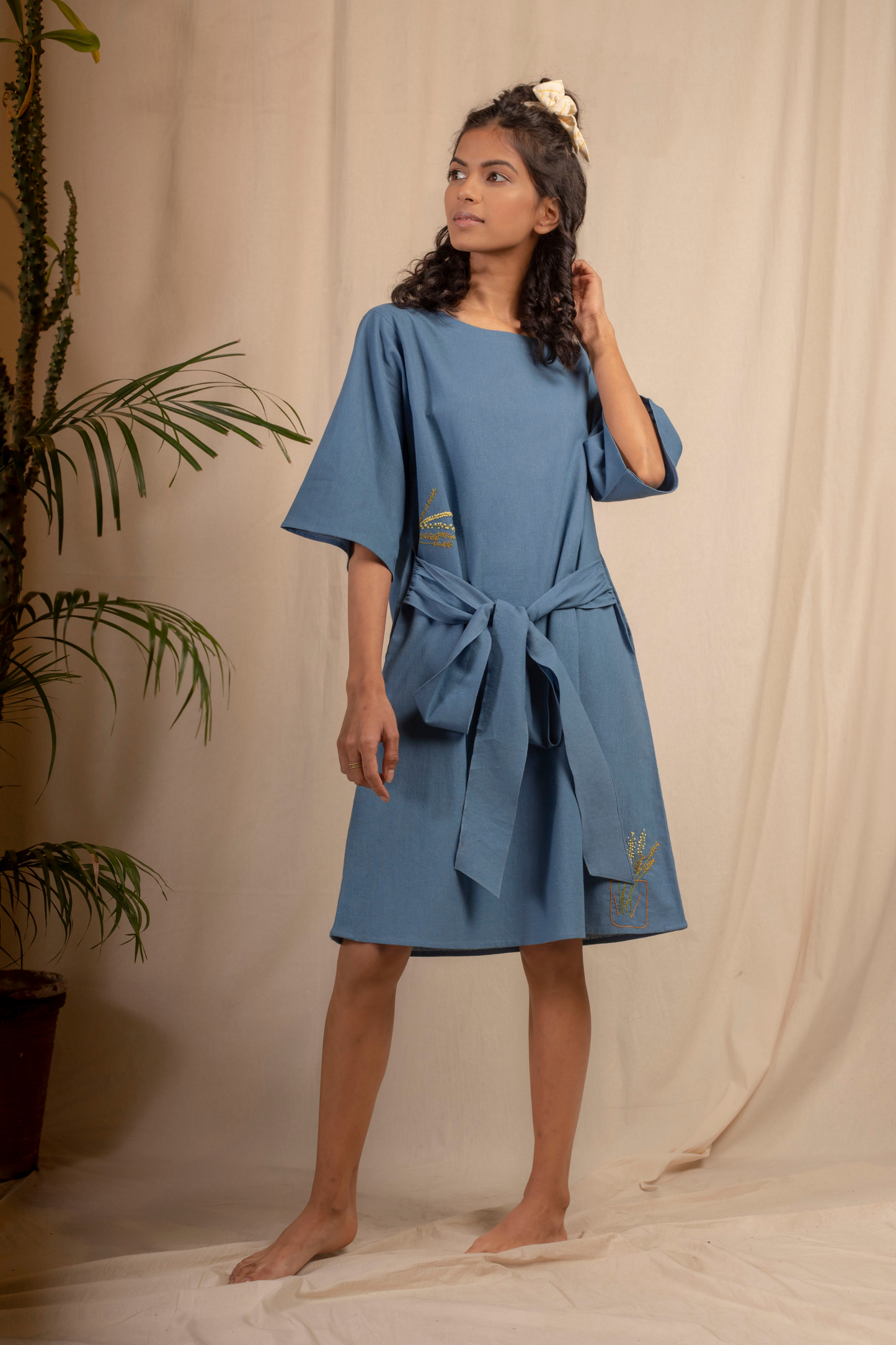 Sui | SEAS THE DAY hand-embroidered, herbal-dyed recycled fabric belted shift dress from Granita Summer Collection 2019