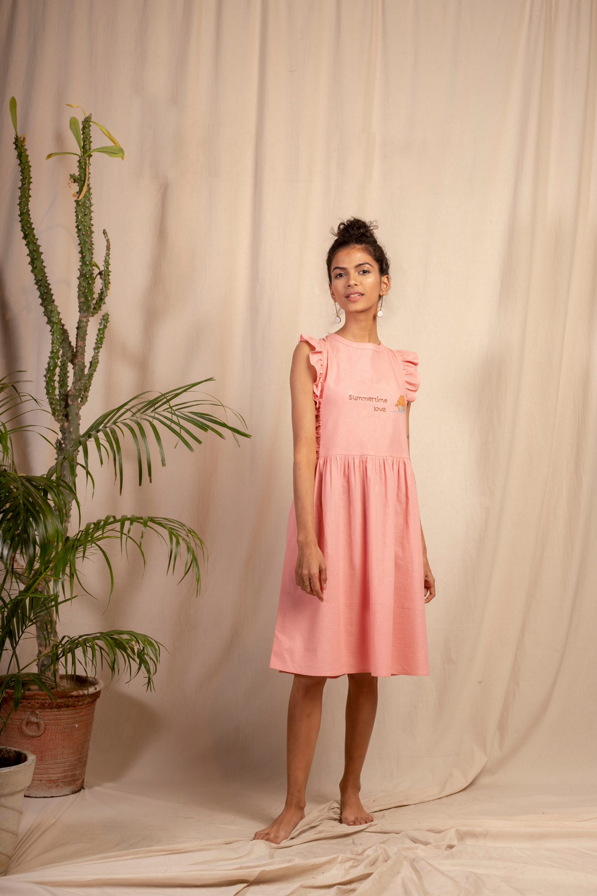  Sui | SUMMERTIME LOVE hand-embroidered, herbal-dyed recycled fabric shift dress with ruffle details from Granita Summer Collection 2019