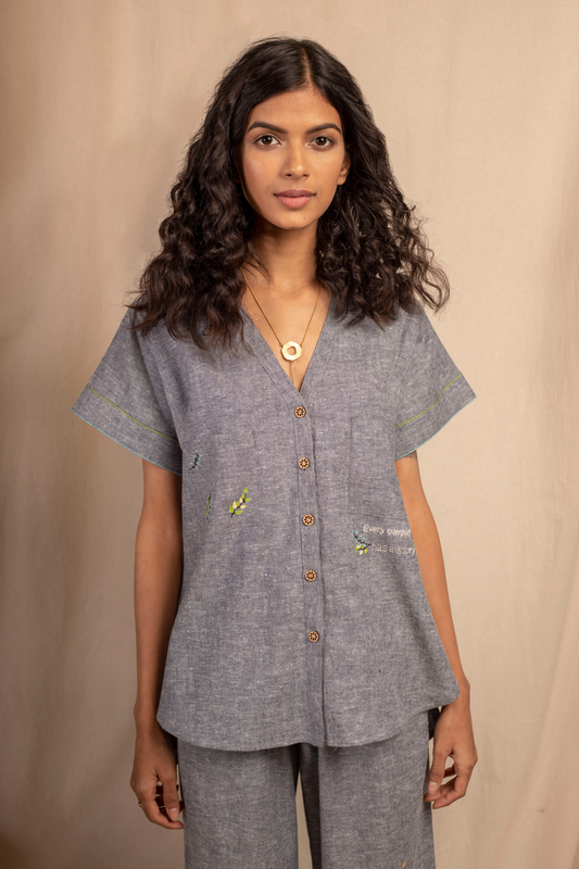 Sui | SUMMERTIME embroidered hemp denim casual shirt from Granita Summer Collection 2019