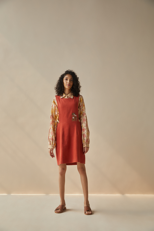 Sunflower meadow overall oragnic cotton mini dress