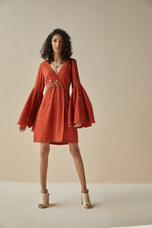 sunflower meadow flared sleeve handwoven organic cotton dress