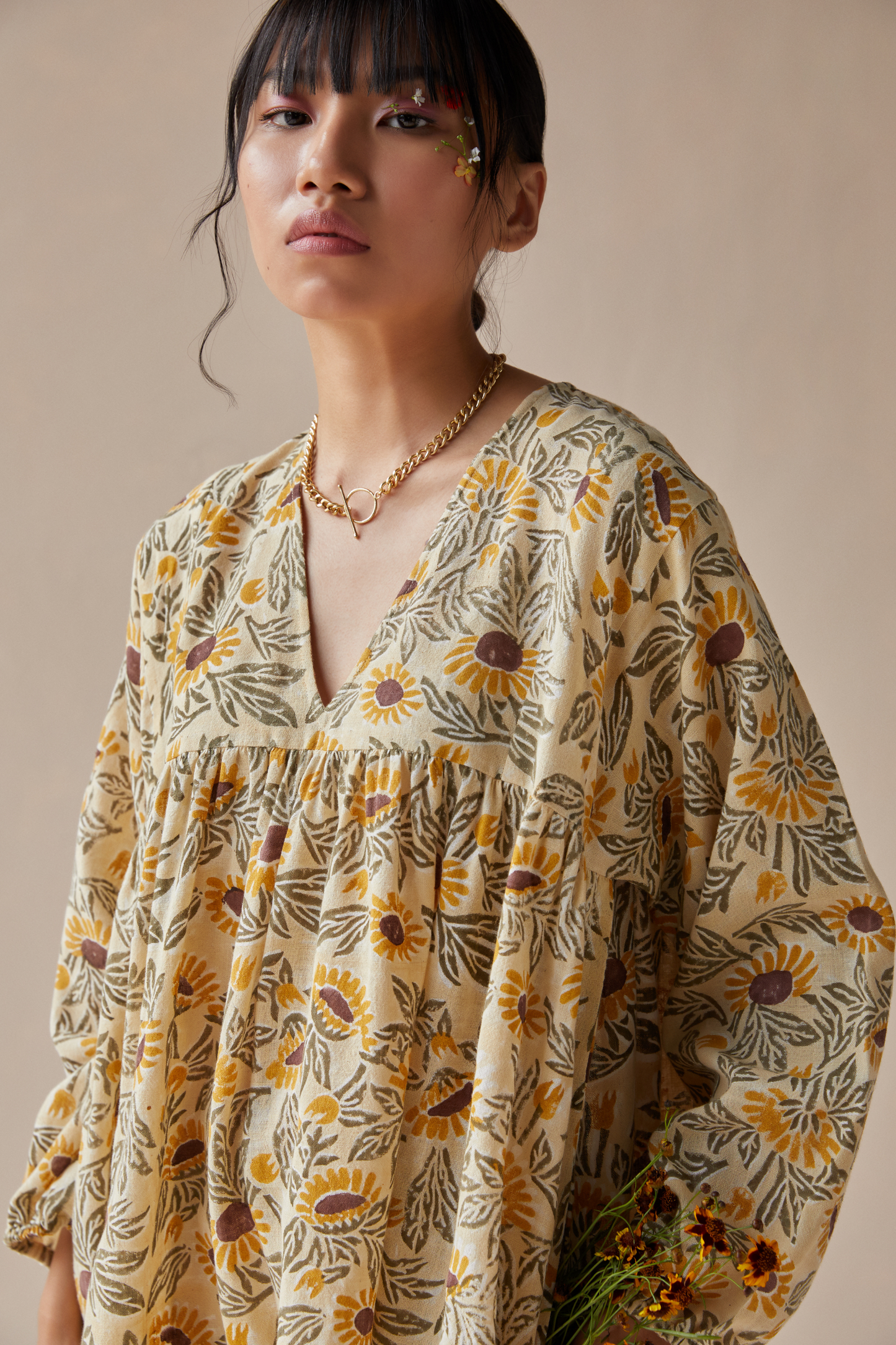 Sunflowery handwoven organic cotton dress