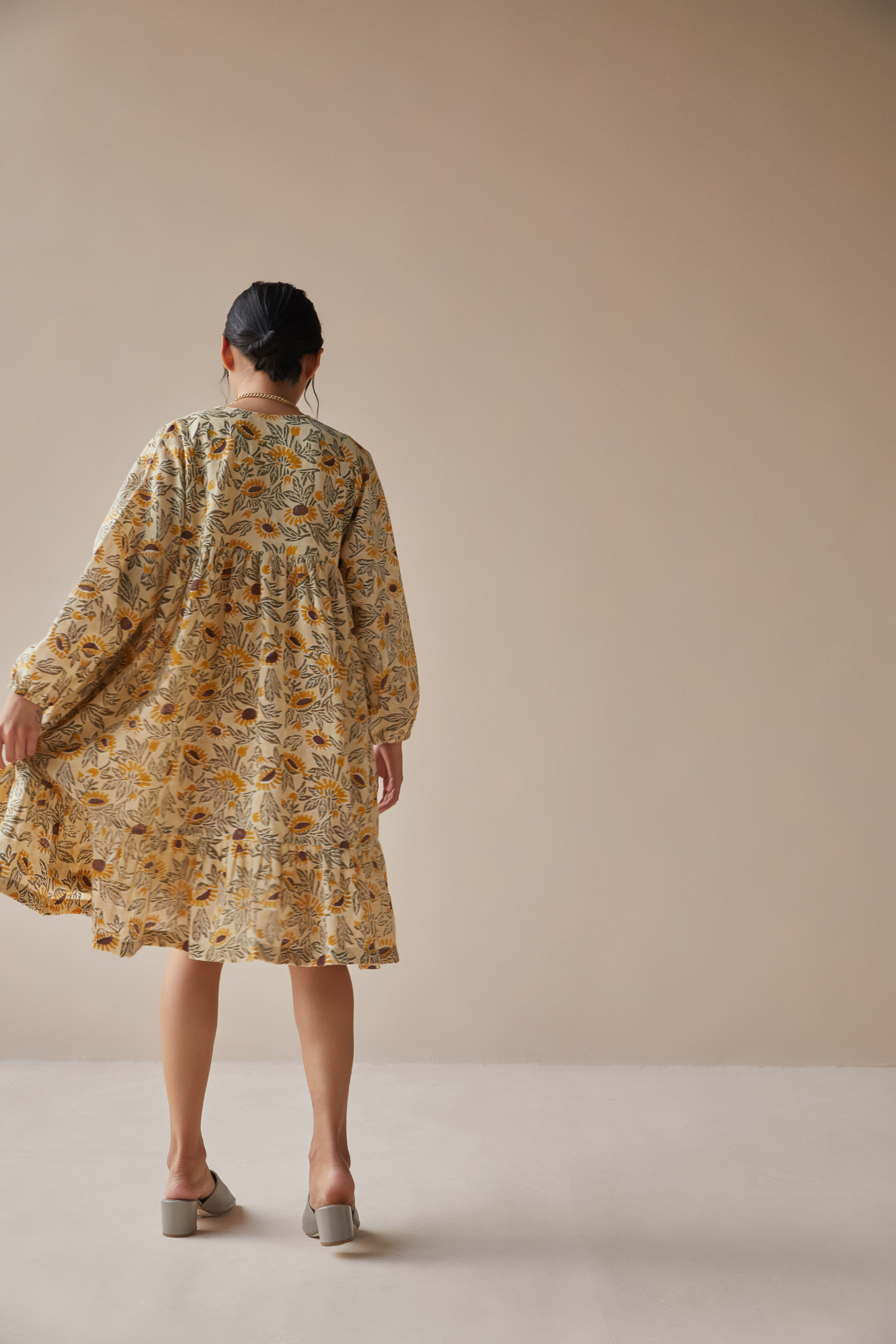 Sunflowery handwoven organic cotton dress