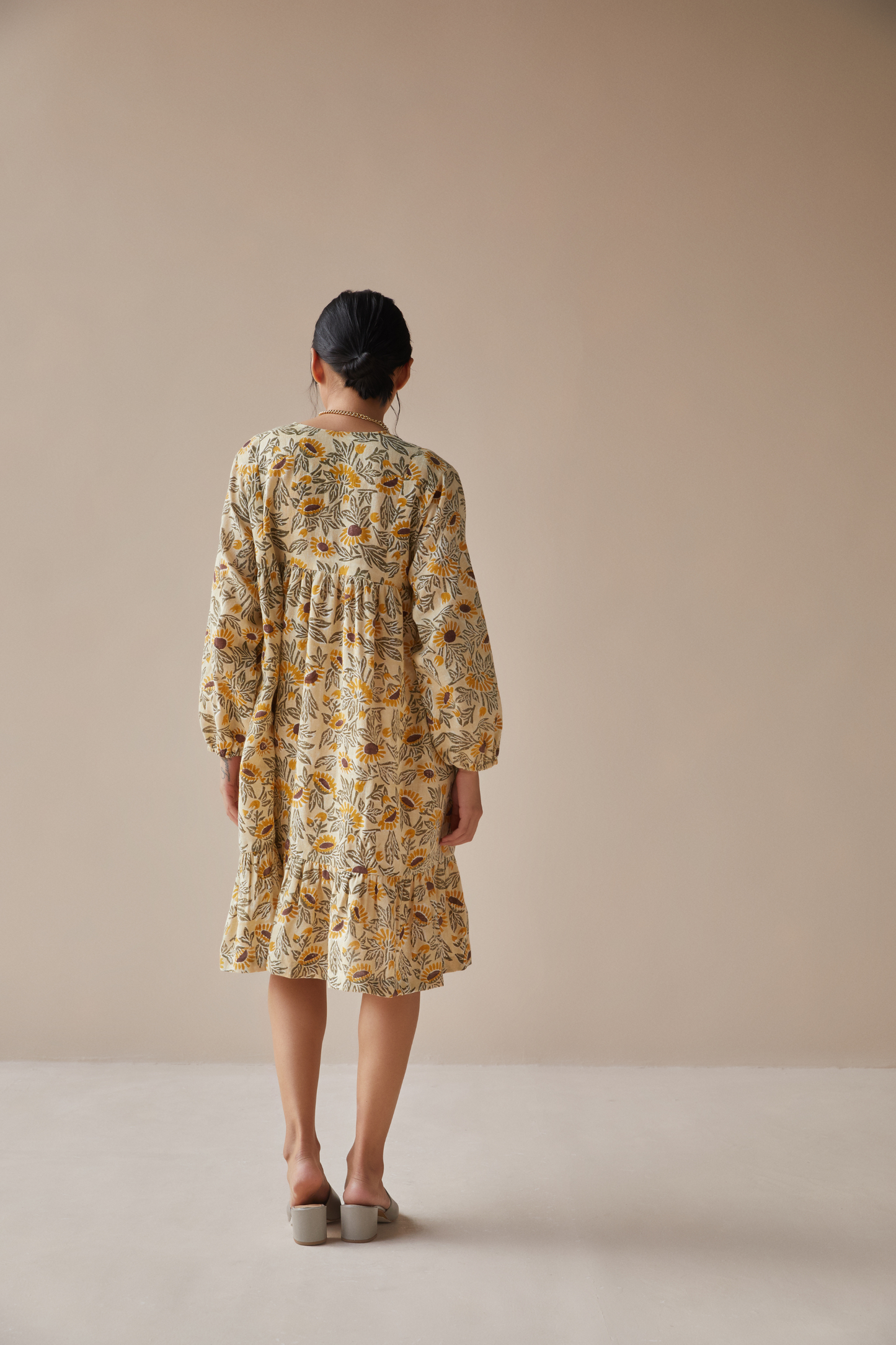 Sunflowery handwoven organic cotton dress