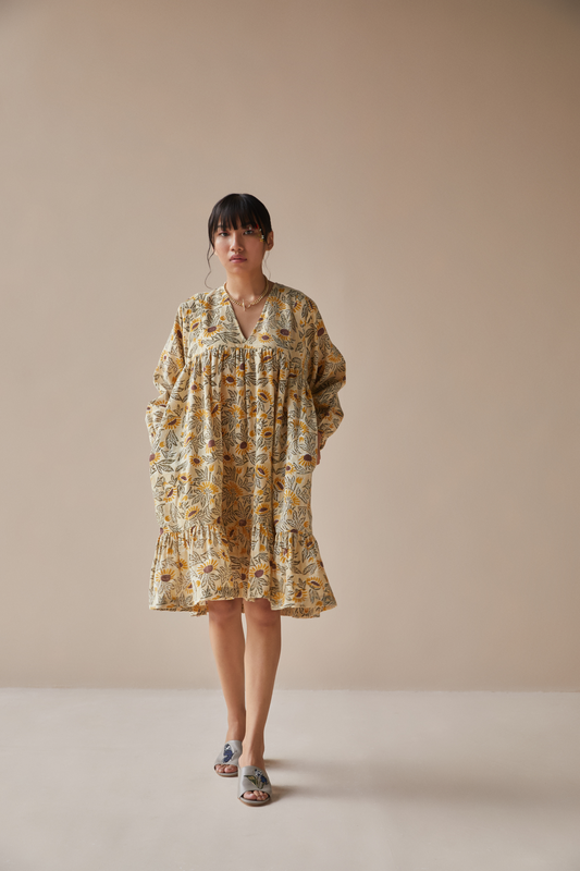 Sunflowery handwoven organic cotton dress