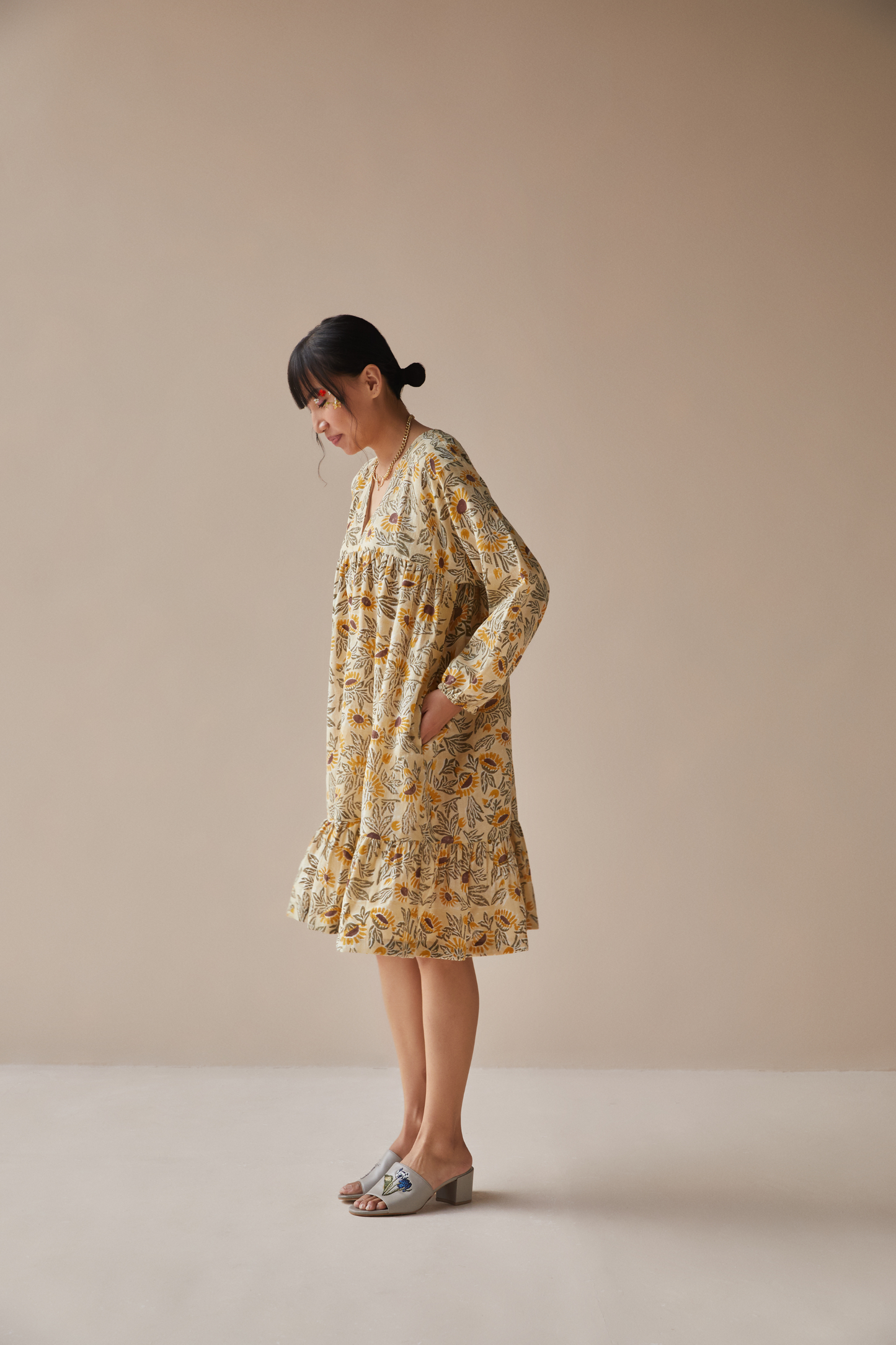 Sunflowery handwoven organic cotton dress