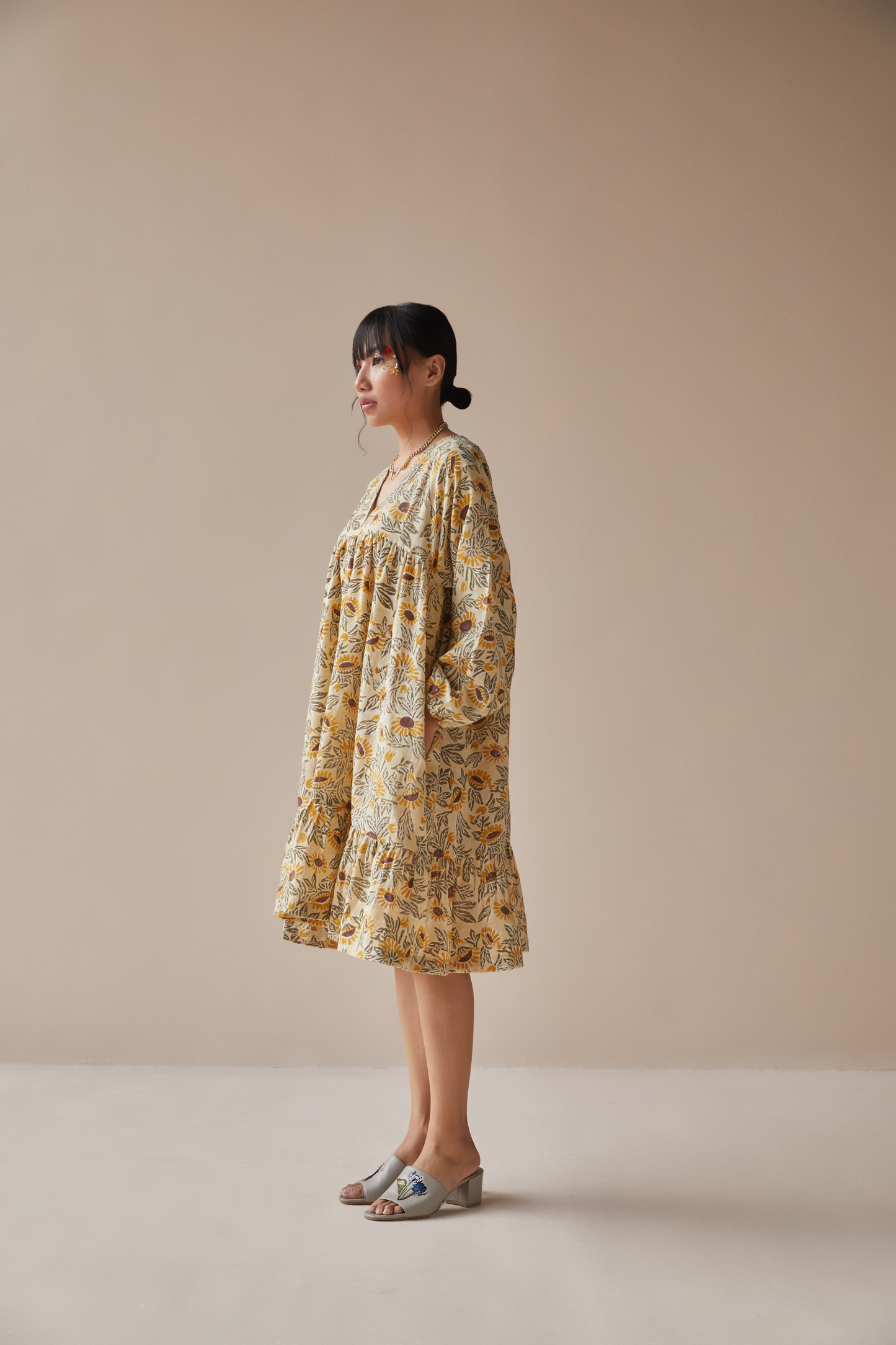 Sunflowery handwoven organic cotton dress