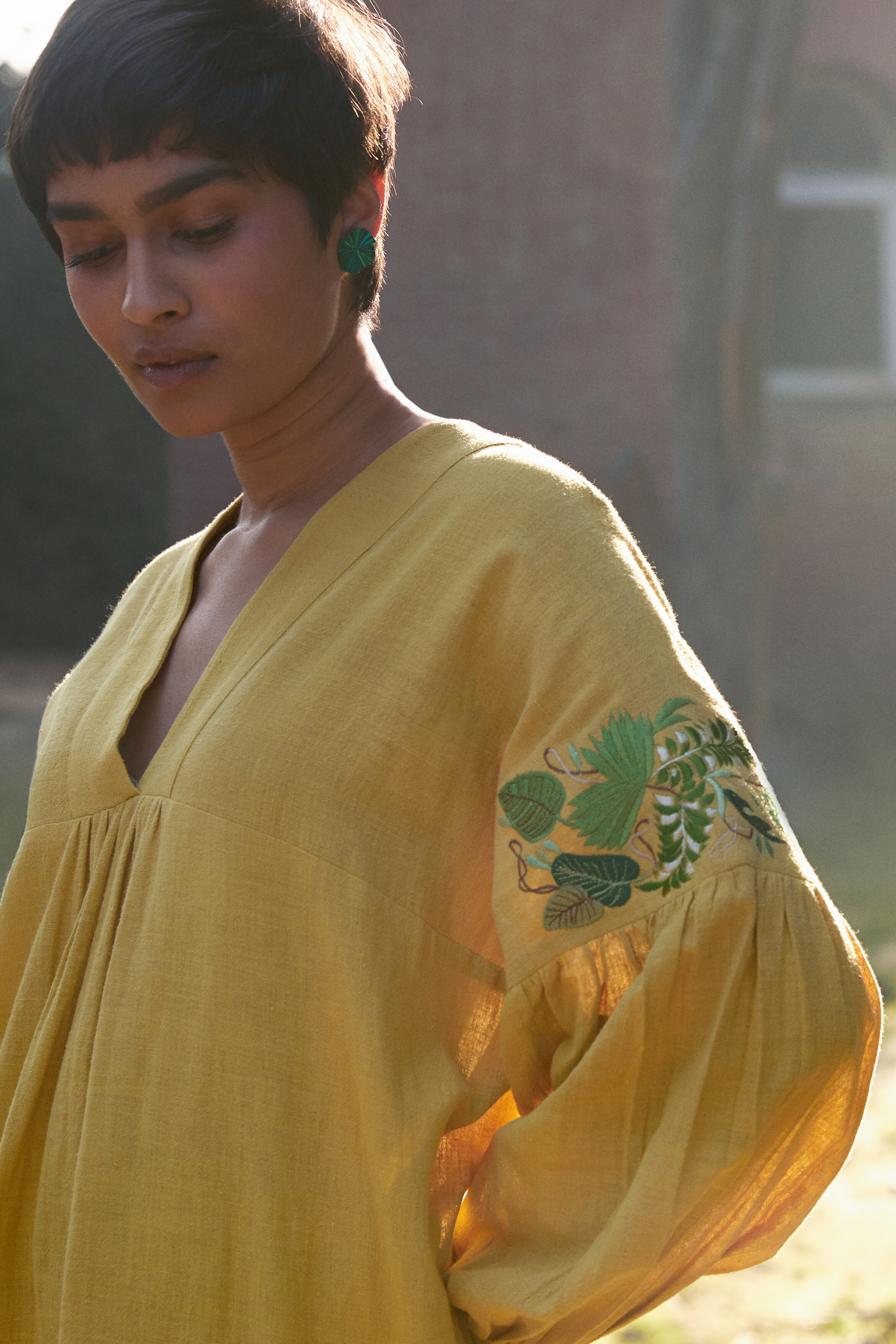 Sunshine handwoven organic cotton v-neck dress