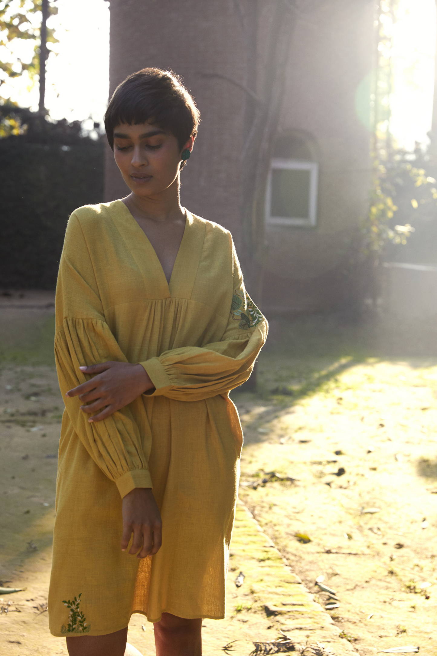Sunshine handwoven organic cotton v-neck dress