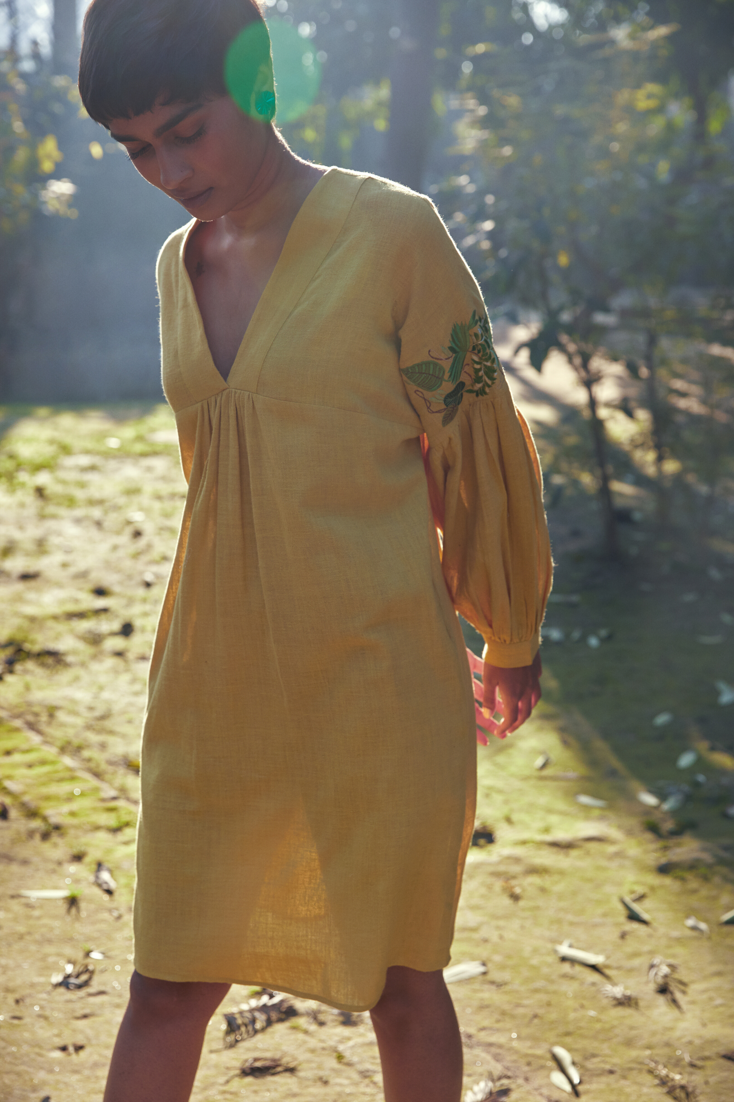 Sunshine handwoven organic cotton v-neck dress
