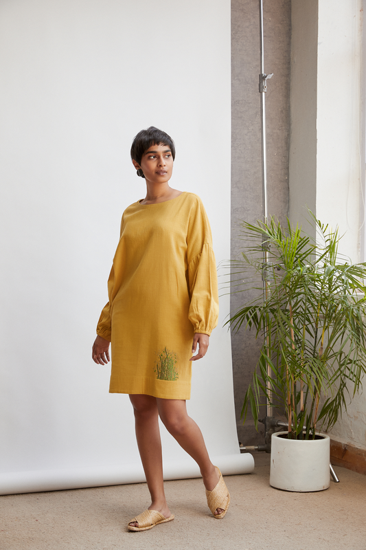 sunshine bamboo handwoven organic cotton midi dress