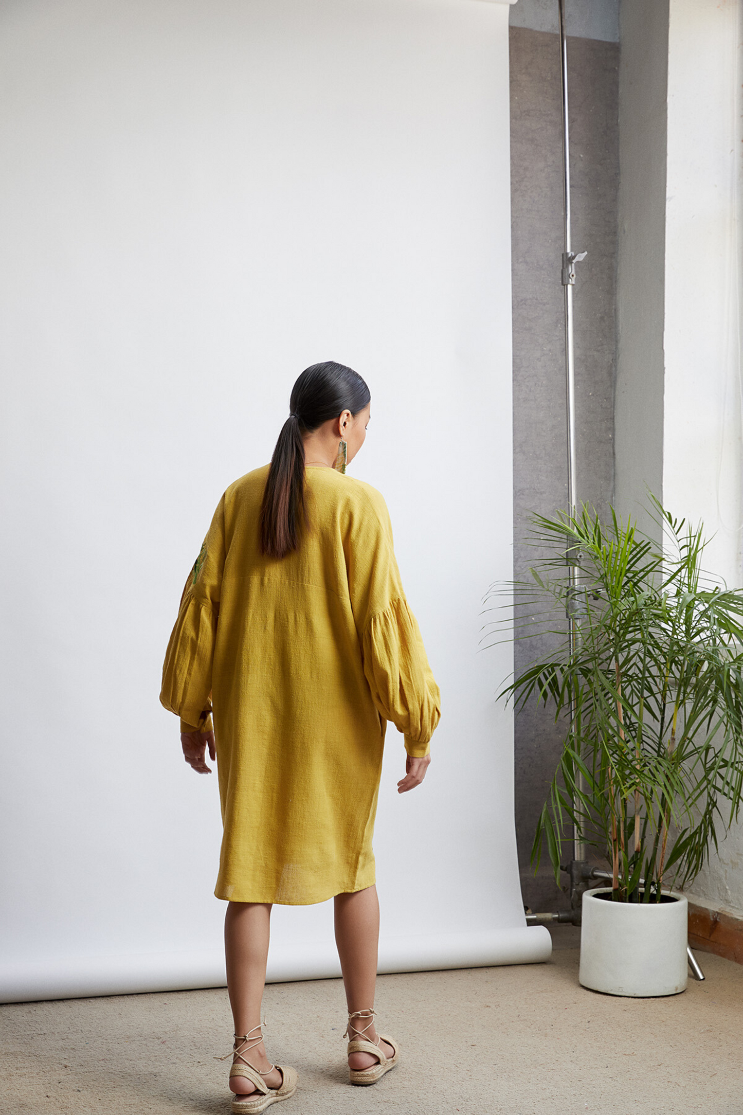 Sunshine handwoven organic cotton v-neck dress