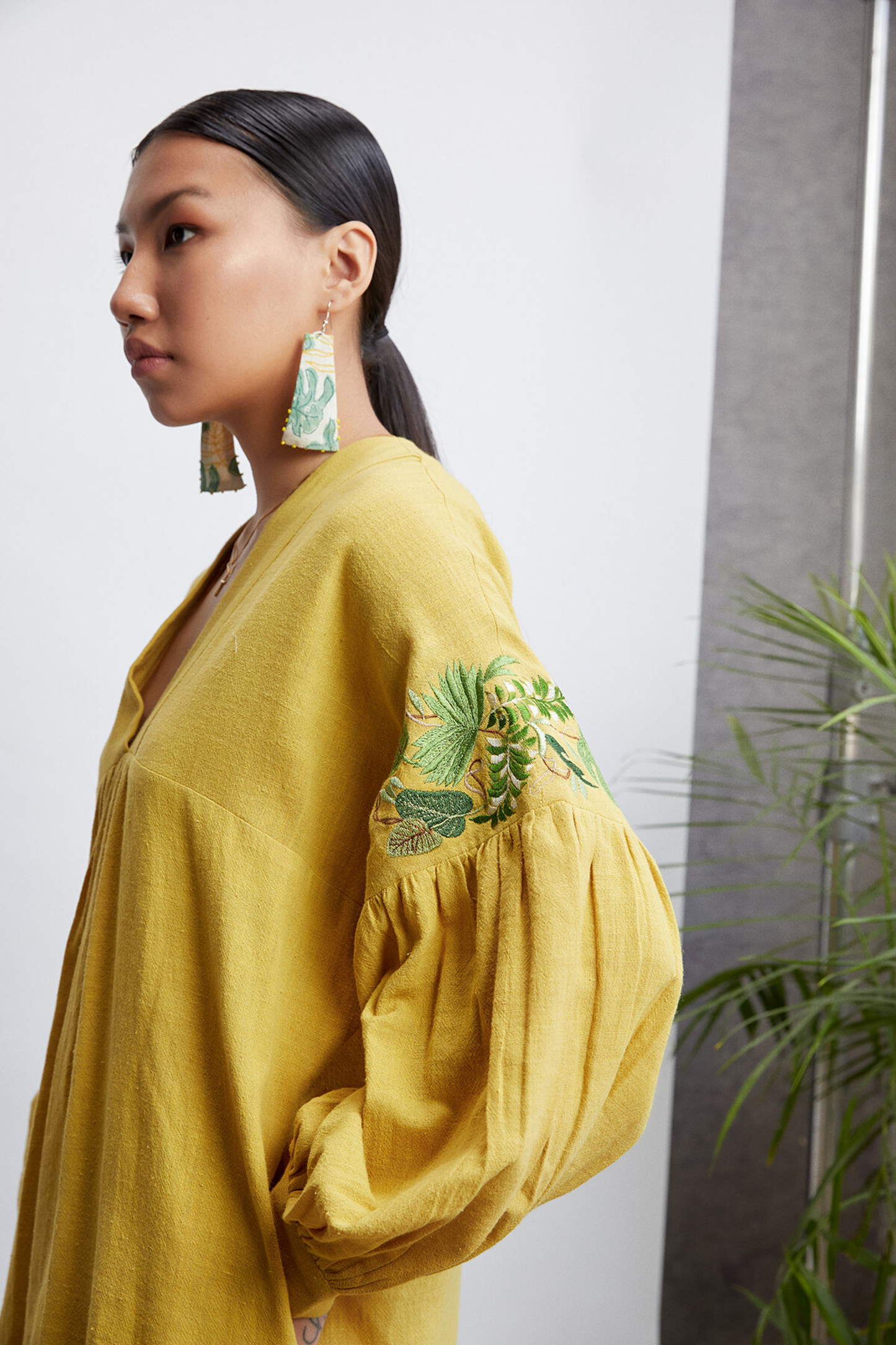 Sunshine handwoven organic cotton v-neck dress