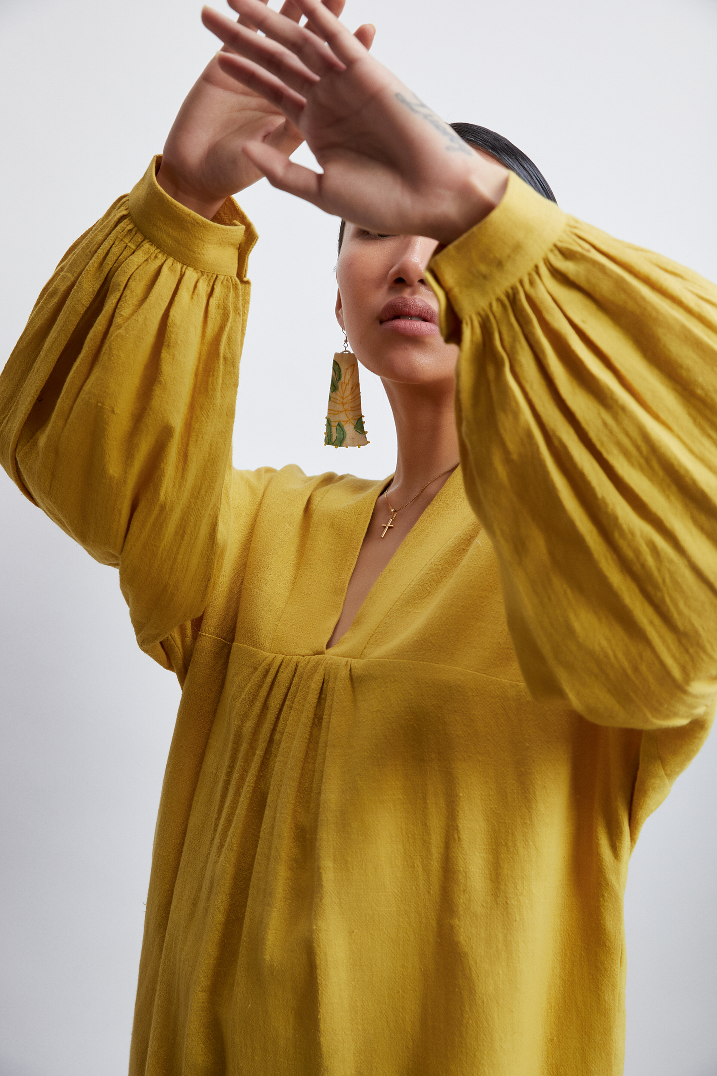 Sunshine handwoven organic cotton v-neck dress