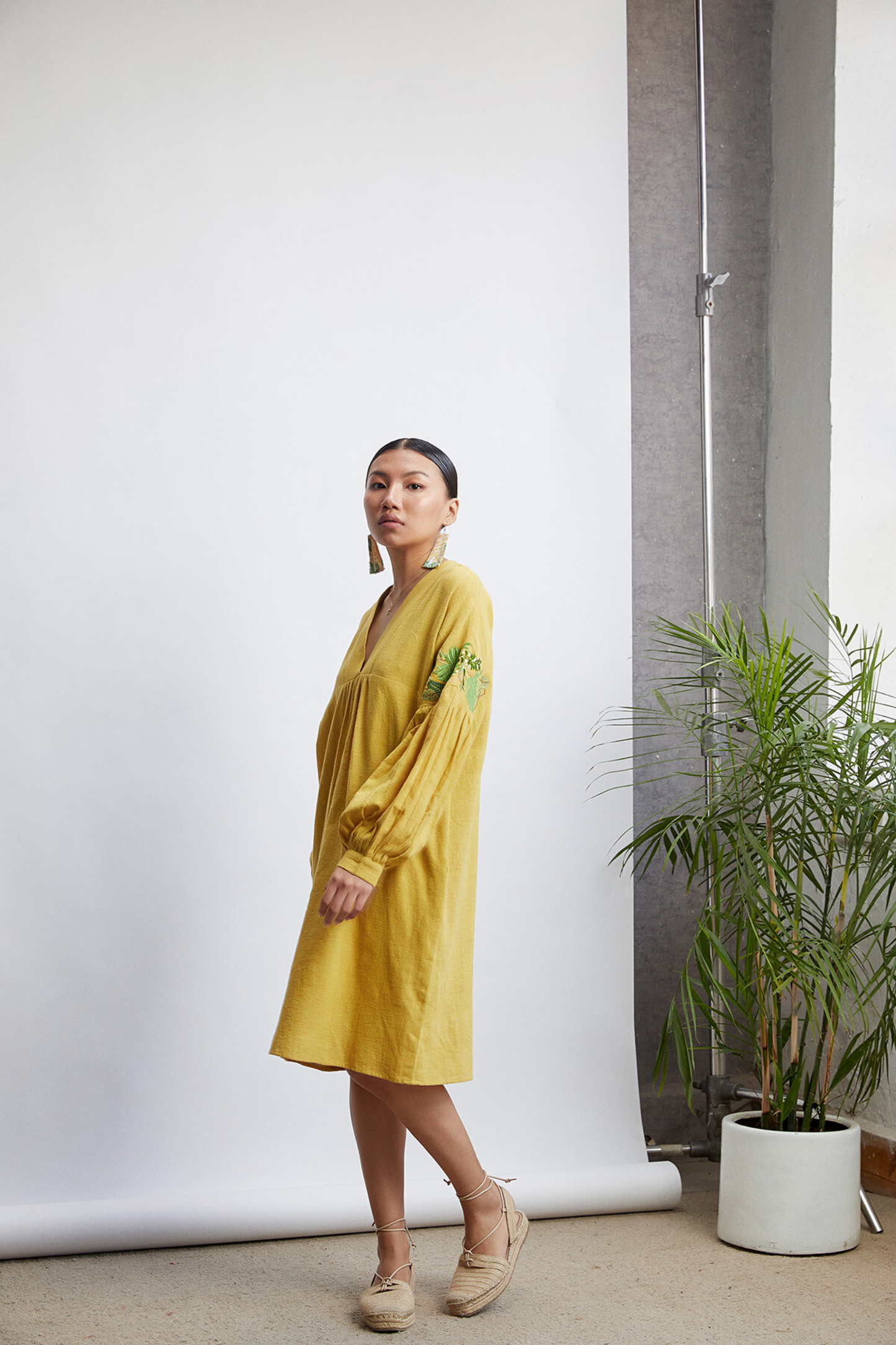Sunshine handwoven organic cotton v-neck dress
