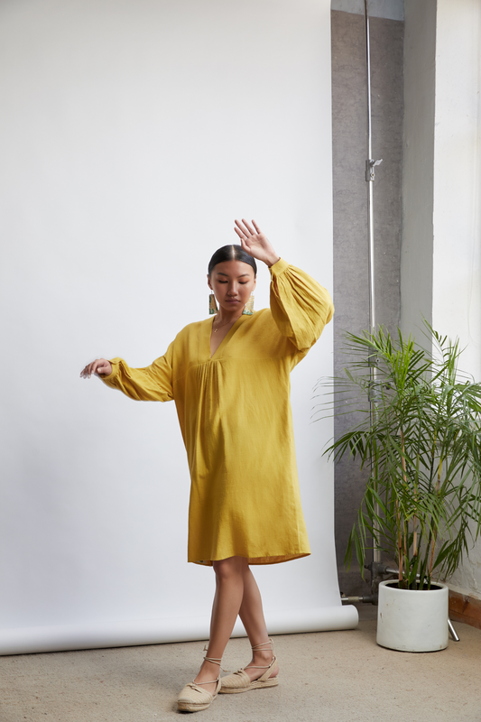 Sunshine handwoven organic cotton v-neck dress