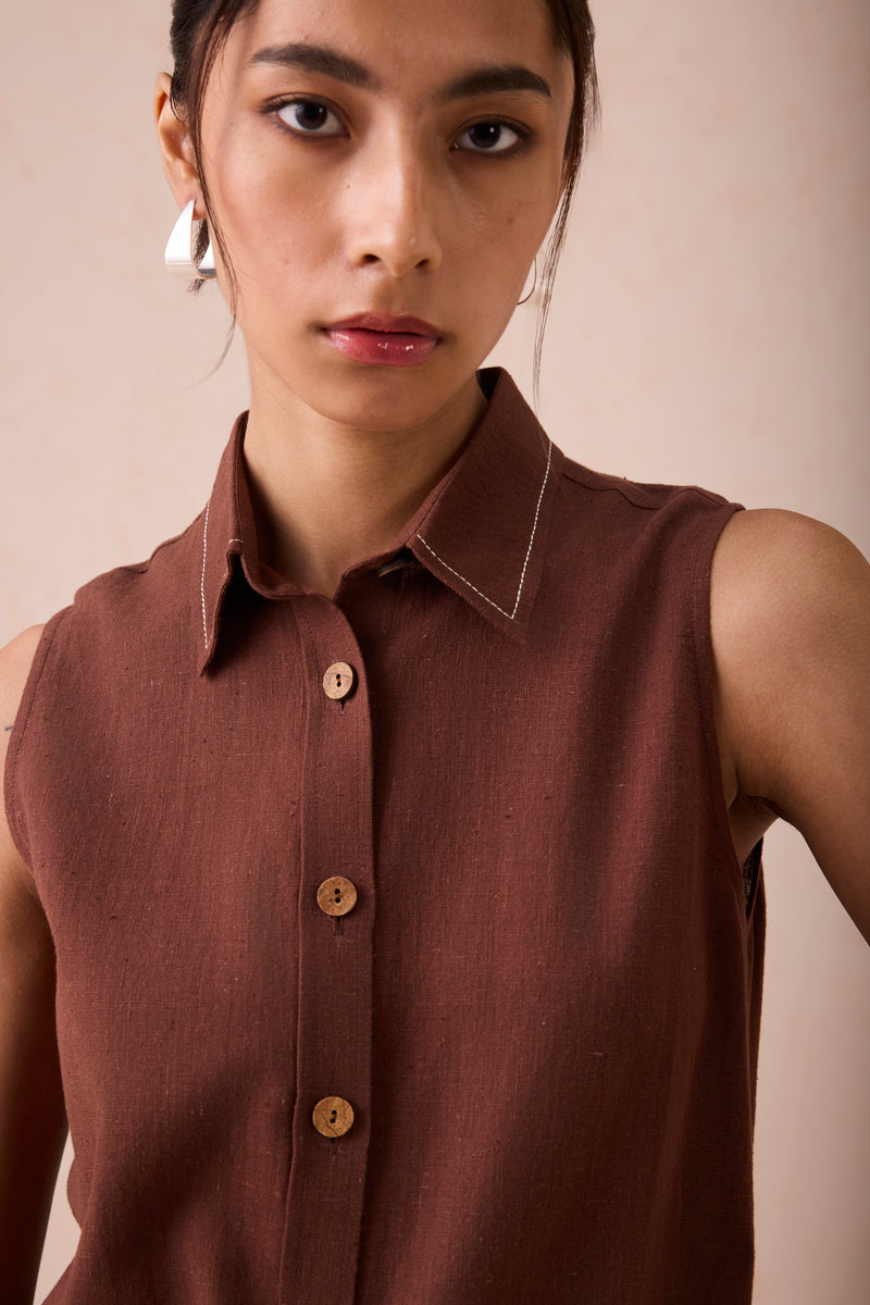 The Cocoa Handspun Handwoven Organic Cotton Sleeveless Shirt