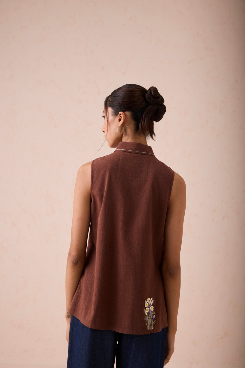 The Cocoa Handspun Handwoven Organic Cotton Sleeveless Shirt