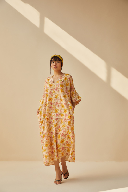 The Flower Power handwoven organic cotton kaftan